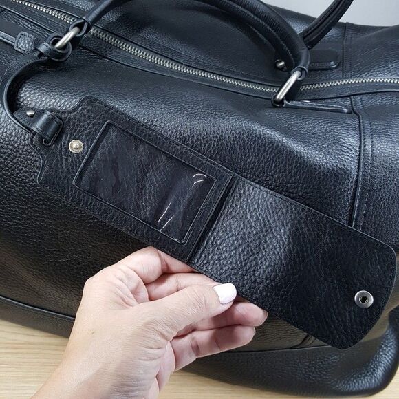 BROOKS BROTHERS Golden Fleece Black Pebbled Leather Weekender Travel Duffel Bag - Picture 10 of 13